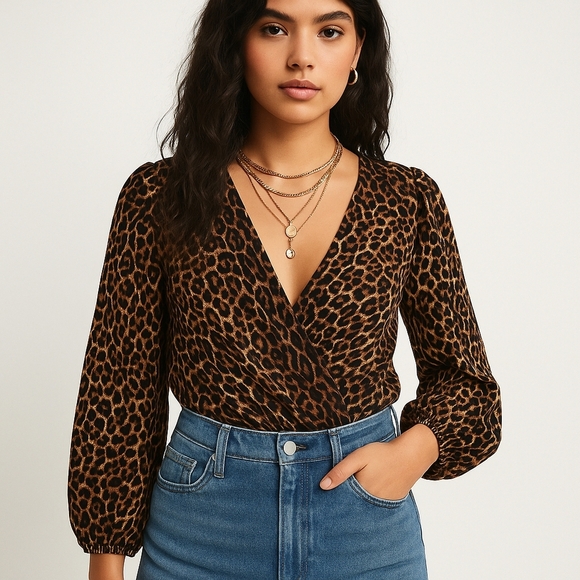 Jessica Simpson Leopard Print Plunge Bodysuit | Size XL - Picture 1 of 5
